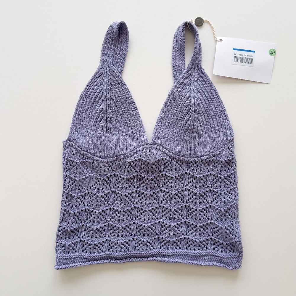 8 by Yoox lavender knit crochet festival sleeveless crop top blouse bustier. Med